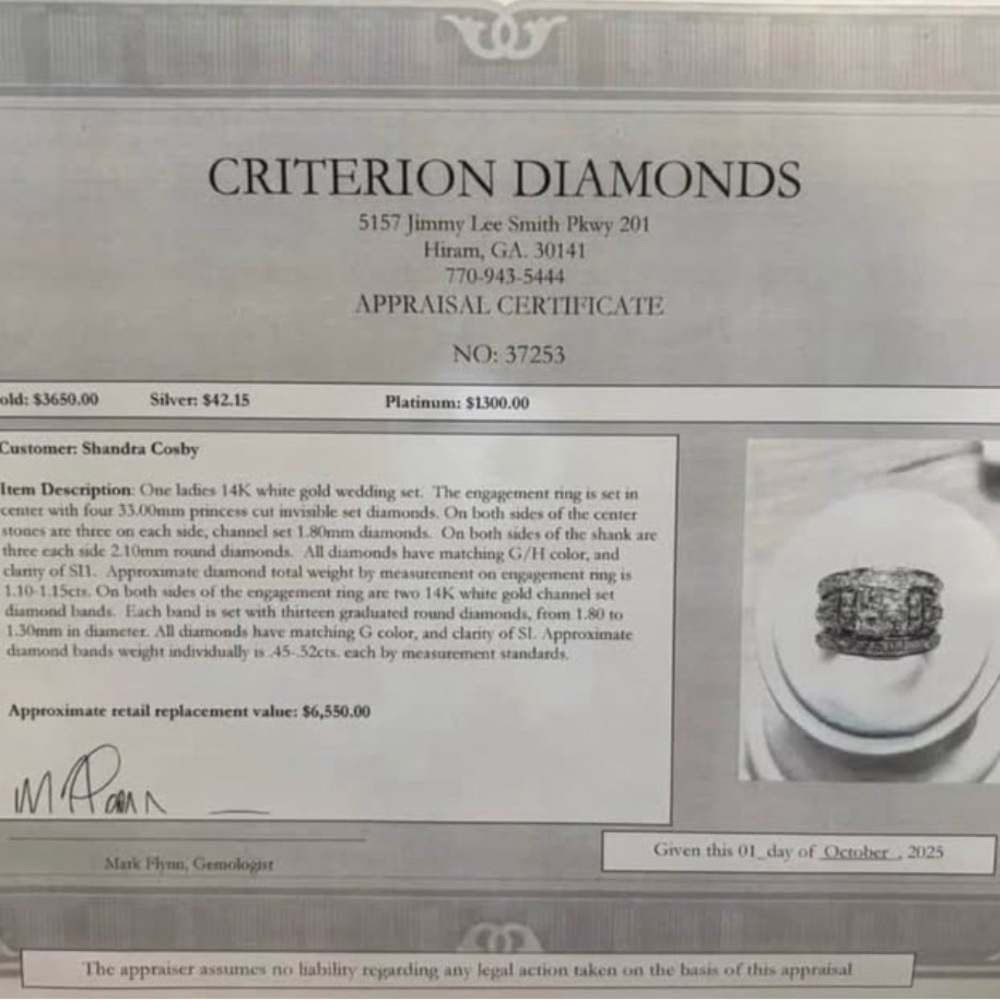 Elegant 14K White Gold Diamond Wedding Set – Appraised $6,550 - Picture 6 of 6